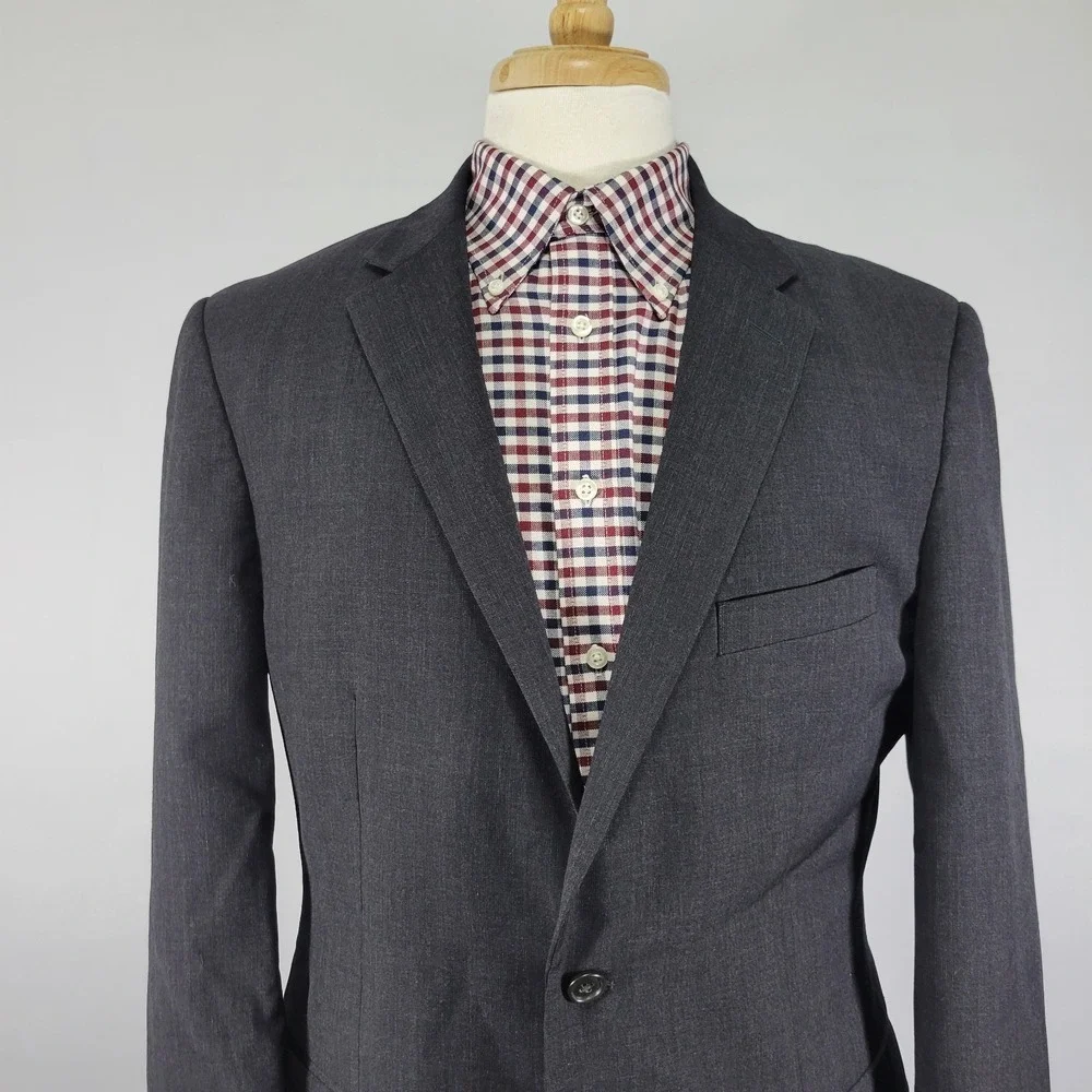 Pronto Uomo Men's Sport‎ Coat Blazer Two Button Charcoal Gray Wool Polyester 42L